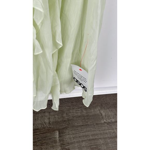 ASOS Embroidered Flutter Sleeve Maxi Dress Frill Hem Light Green Womens Size 12 - Picture 14 of 16